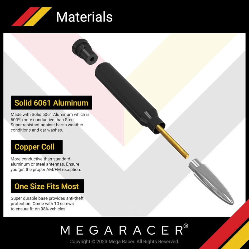 Mega Racer Universal 50 Cal Bullet Antenna for Truck Car SUV - 5.5 Inch Silver Black, AM/FM, 6061 Solid Aluminum, Car Wash Safe, Antenna Replacement, Truck Accessories - Image 4